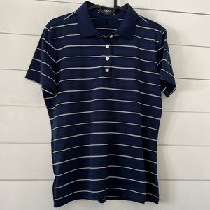 Nike Size M Golf Dry-Fit Polo Navy with white stripes shirt sleeve